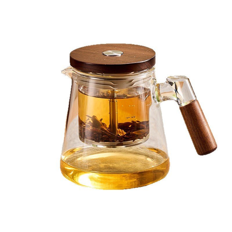 捷安玺一键滤茶飘逸杯高档茶水分离泡茶壶实木把手高鹏硅玻璃茶壶One-Touch Tea Strainer, High-End Tea-Water Separator Teapot with Solid Wood Handle, Gaopeng Silica Glass Teapot