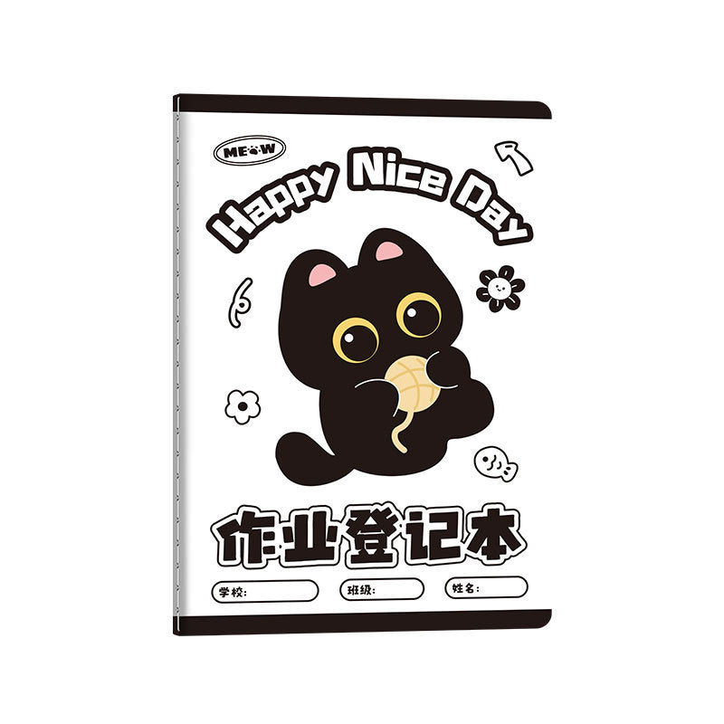 A5车线本喵呜碳卡通学生笔记本创意文具记事本高考中考笔记本A5 Spiral-Bound “Meow” Carbon-Printed Cartoon Student Notebook—Creative Stationery, Notepad, for College Entrance Exams and High School Entrance Exams