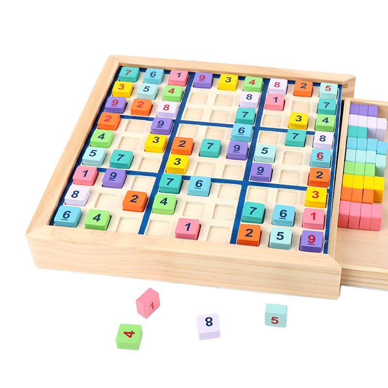 经典三合一九宫格木制数独游戏棋小学生教具儿童益智力玩具数字棋Classic 3-in-1 9-square grid wooden Sudoku game – educational aid for primary school pupils and a brain-boosting toy for children