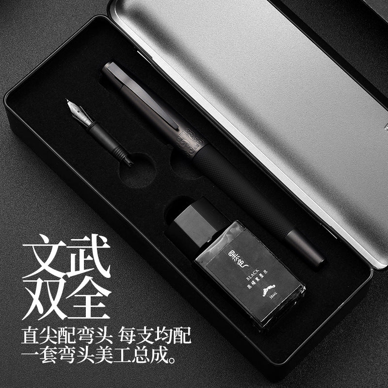 工厂批发弘典钢笔黑将礼品笔男女弯头书法笔礼盒墨囊定制刻字Factory Wholesale: Hongdian Fountain Pens – Black General-Purpose Gift Pens, Unisex Curved-Tip Calligraphy Pens, Gift Sets, Ink Cartridges, Custom Engraving
