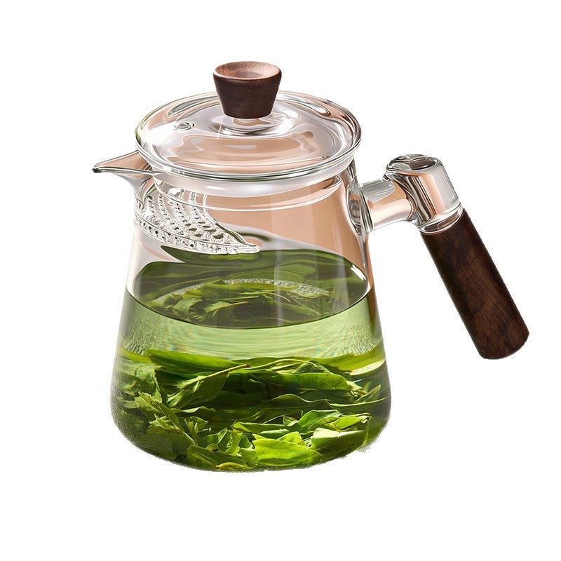 捷安玺月牙公道杯加厚玻璃泡茶壶一体式滤网家用高档茶水分茶器Crescent-Shaped Fair-Share Cup with Thickened Glass Teapot and Integrated Strainer—High-End Household Tea Set