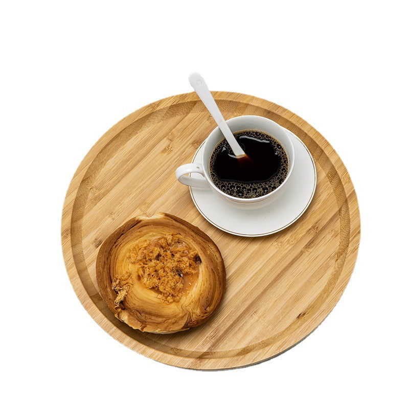 零食盘小托盘小型竹茶盘菜盘家用茶托盘酒店点心盘圆形甜品早餐盘Snack tray, small tray, small bamboo tea tray, serving tray, household tea tray, hotel dessert tray, round dessert and breakfast tray