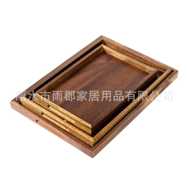 相思木直角茶盘家用简约面包水果点心托盘竹制酒店小茶盘水杯托盘Acacia Wood Right-Angled Tea Tray – Minimalist Home-Use Bread, Fruit and Pastry Tray; Bamboo Hotel-Style Small Tea Tray and Cup Coaster