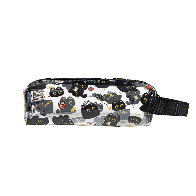 萌趣黑猫小怪物透明笔袋久用不发黄可视文具袋学生用品笔袋Cute Black Cat Monster Clear Pencil Case—Resists Yellowing Over Time, Transparent Stationery Pouch, Student Supplies, Pencil Case