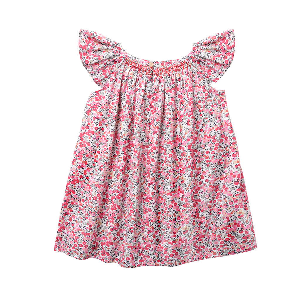 女童打揽碎花连衣裙复古女宝宝飞袖印花公主裙 Girls' Ruffled Floral Dress Vintage-Style Baby Girl Princess Dress with Flare Sleeves and Print