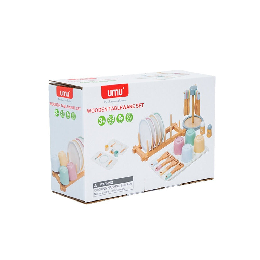 #1348儿童早教木制仿真餐厅刀叉杯子碟子勺子餐具套装过家家玩具#1348 Early Childhood Education Wooden Realistic Restaurant Cutlery Set (Knives, Forks, Cups, Plates and Spoons) for Pretend Play