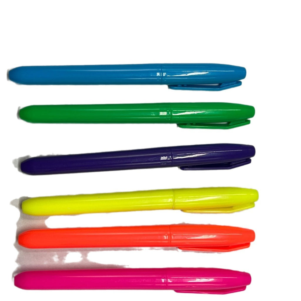 六色荧光笔可印塑料按动笔圆珠笔有色透明荧光笔多种款式Six-colour highlighter pens, printable plastic push-button pens, ballpoint pens, coloured and transparent highlighter pens, various styles available