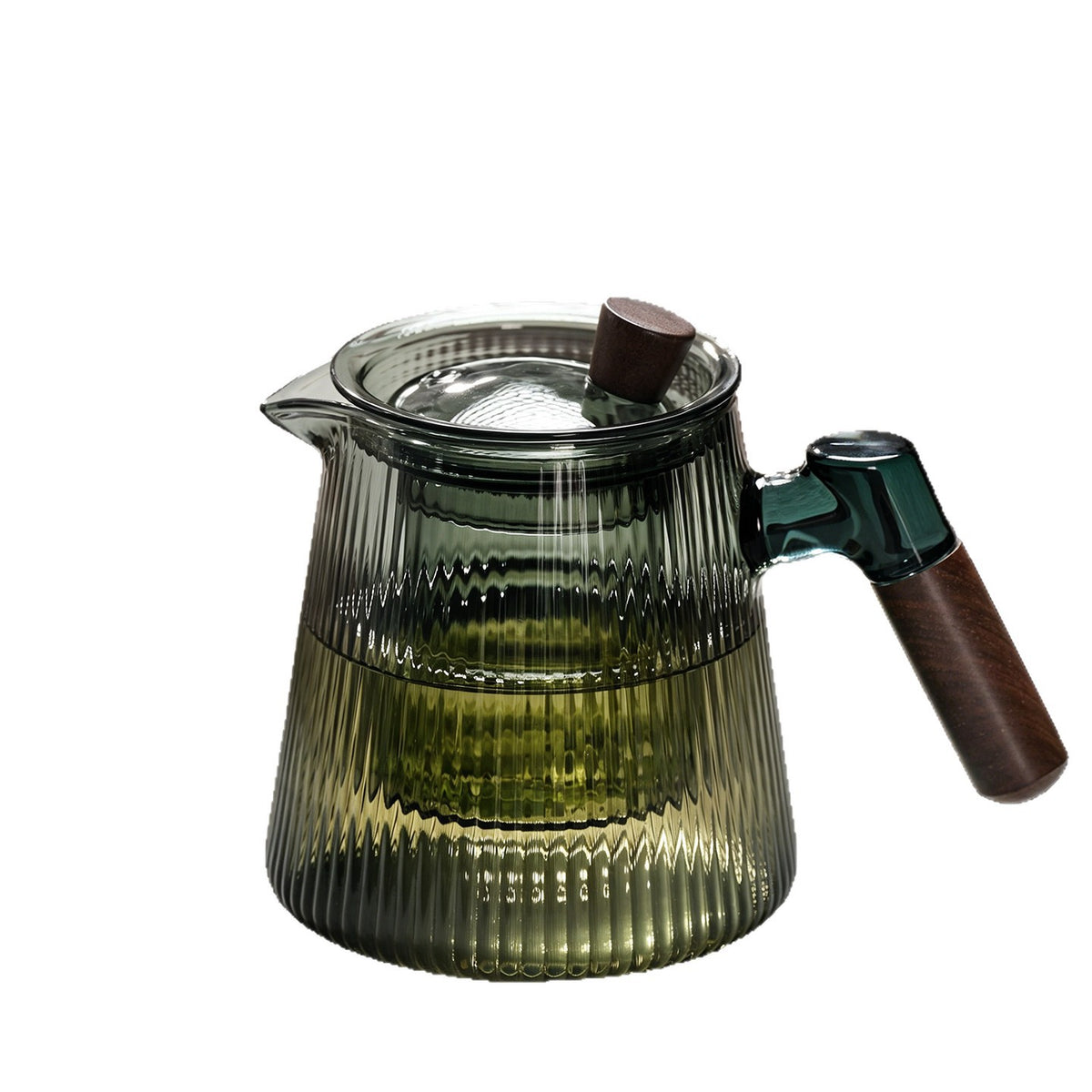 捷安玺竖纹玻璃茶壶新款家用待客木把煮茶壶高硼硅耐热玻璃泡茶壶Vertical-Striped Glass Teapot Home and Guest-Friendly Wooden-Handle Teapot, High-Borosilicate Heat-Resistant Glass Teapot