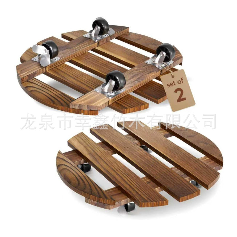 带轮花盆托盘底座便携式滚轮万向轮可移动盆栽架圆形木质植物支架Wheeled plant pot tray base, portable castors, swivel wheels, movable plant stand, round wooden plant stand