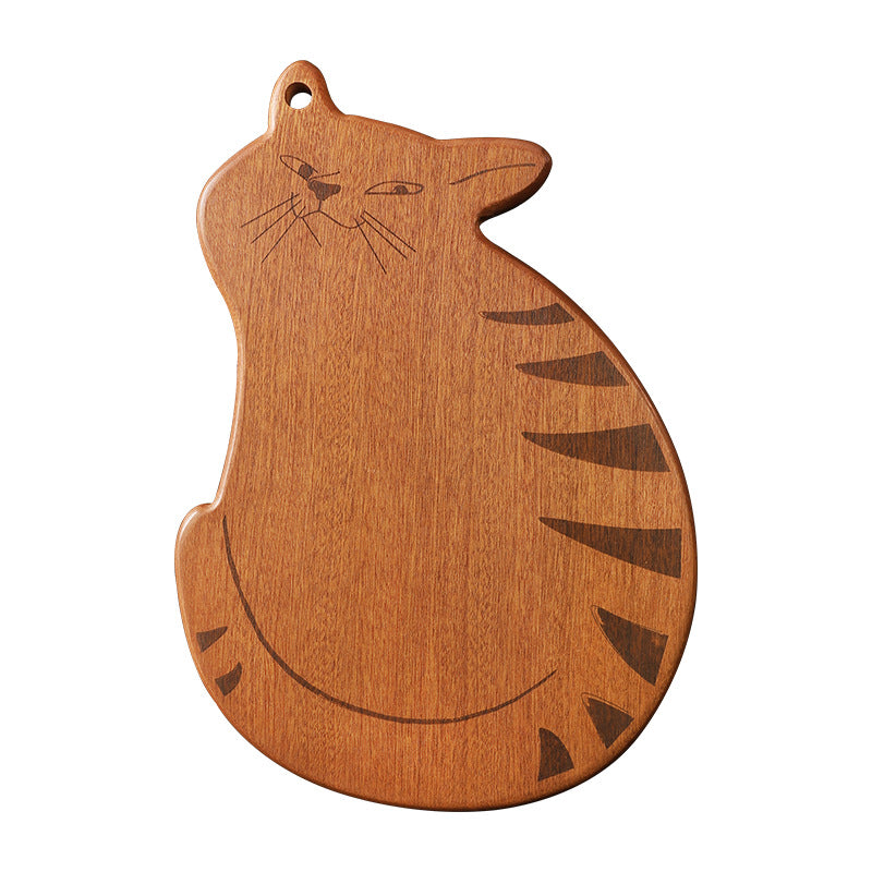 家逸元气猫咪料理板(小号整木）KAYI Cutting Board Ebony Chopping Board Serving Board Portable Vigor Kitten Shaped Design Board Solid Wood Small Size