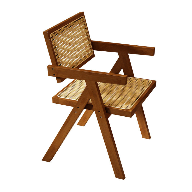 复古藤编实木椅子 家用靠背扶手椅 休闲椅Vintage rattan and solid wood chair; home armchair with backrest; lounge chair