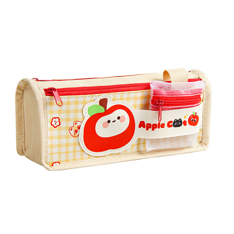 苹果猫卡通分层多层笔袋文具袋高颜值大容量小学生儿童 Apple Cat Cartoon Layered Pencil Case / Stationery Pouch