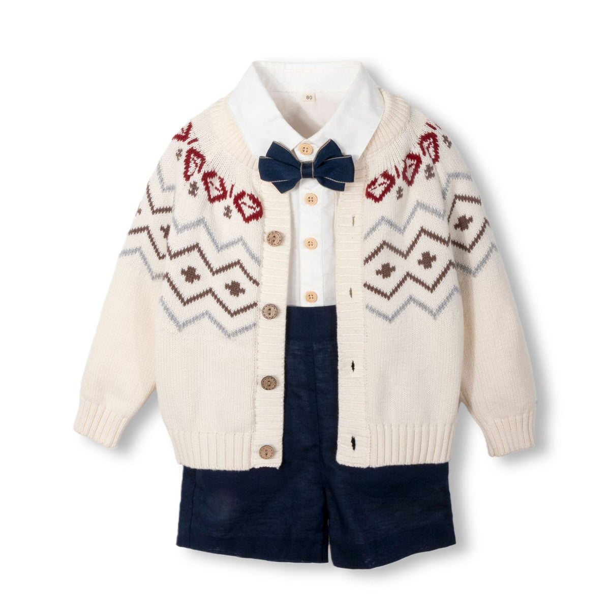 男婴童可爱开衫翻领毛衣绅士礼服多件套 Cute Baby Boy Cardigan, Collared Sweater, and Gentleman's Formal Wear Multi-Piece Set