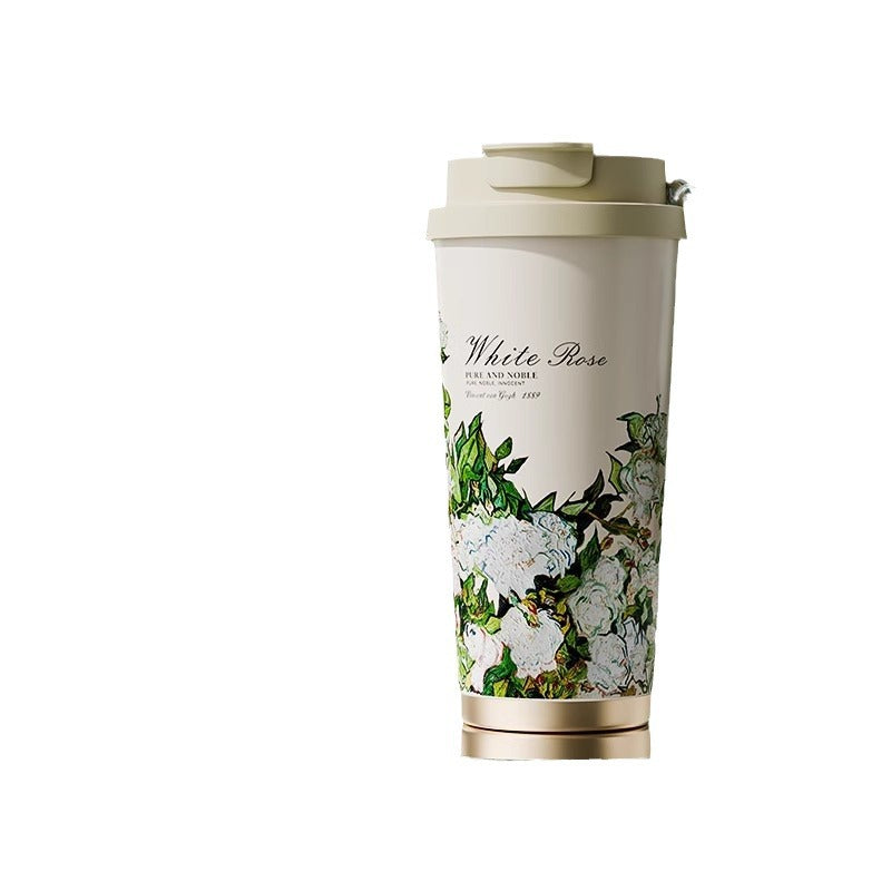 保温杯女生高颜值小清新喷陶内胆咖啡杯子 便携随行吸管水杯Stylish, Fresh-Looking Insulated Coffee Mug for Women with a Glazed Ceramic Liner—Portable Travel Mug with Straw