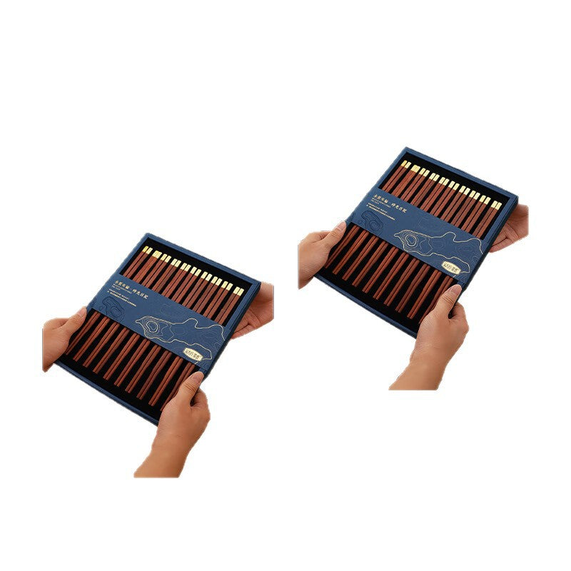 家逸木質年輪·時光日記 （兰色礼盒装10双）KAYI Chopsticks Set Alloy Head Wooden Chopsticks Blue Gift Box(10 Pairs)
