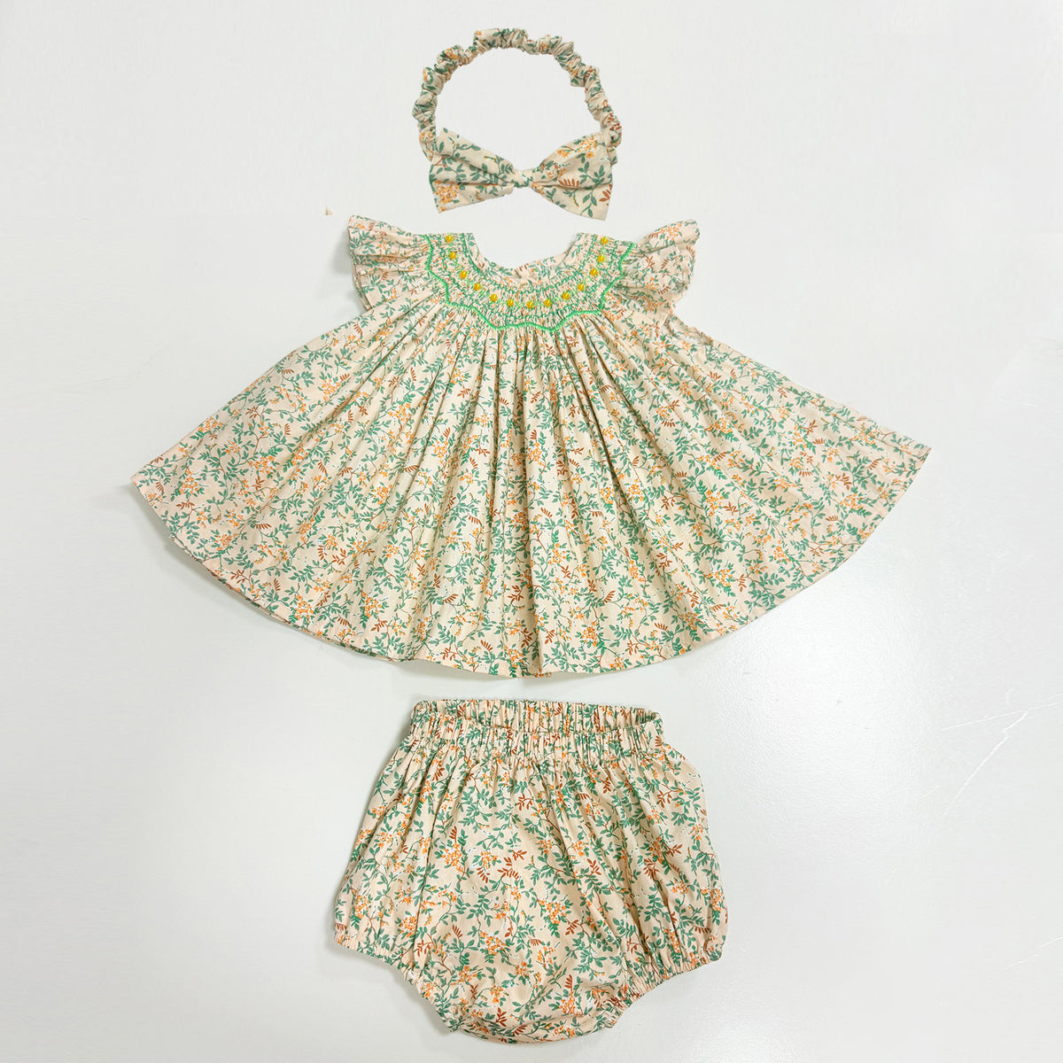 女童田园风裙裤套装北欧碎花打揽手工串珠棉裙 Girls' Country-Style Skirt-and-Pants Set: Nordic Floral Print, Hand-Beaded Cotton Skirt