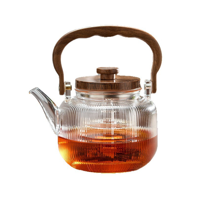 捷安玺细纹玻璃茶壶茶具蒸煮两用泡茶壶电陶炉专用烧水壶Fine-lined Glass Teapot, Dual-Purpose Tea Set (for Brewing and Cooking), Electric Ceramic Stove-Specific Kettle