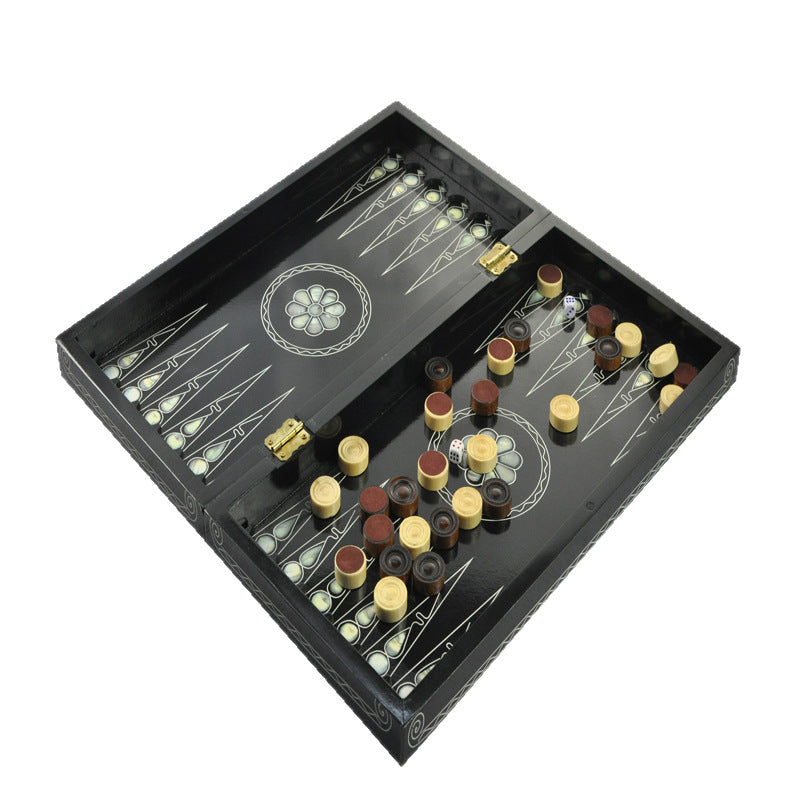 合利金木制双陆棋 品质款镶锲贴皮双陆棋 便携式折叠双陆棋Helijin Wooden Backgammon Set – Premium Inlaid and Veneered Backgammon Set – Portable Folding Backgammon Set