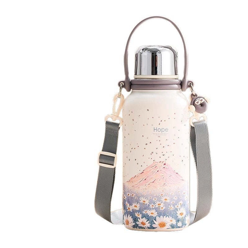 捷安玺保温杯大容量水杯女高颜值不锈钢茶杯子便携保温瓶Large-Capacity Insulated Water Bottle for Women: Stylish Stainless Steel Tea Cup, Portable Thermos