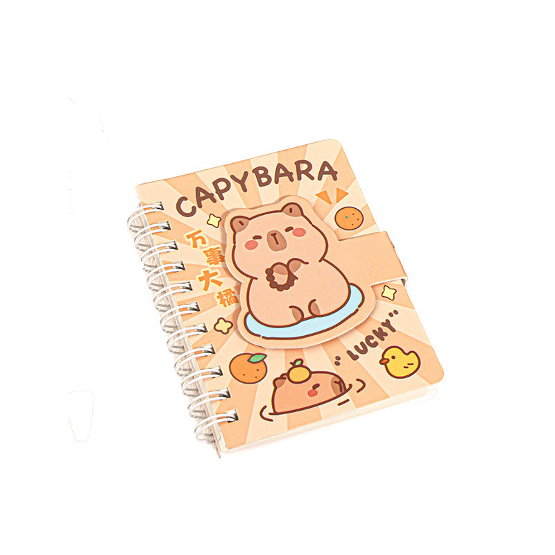 MOKA卡皮巴拉卡通魔术贴线圈本迷你小本子a7便携笔记本学生文具MOKA Capybara Cartoon Velcro Spiral-Bound Mini Notebook, A7 Portable Notebook, Student Stationery