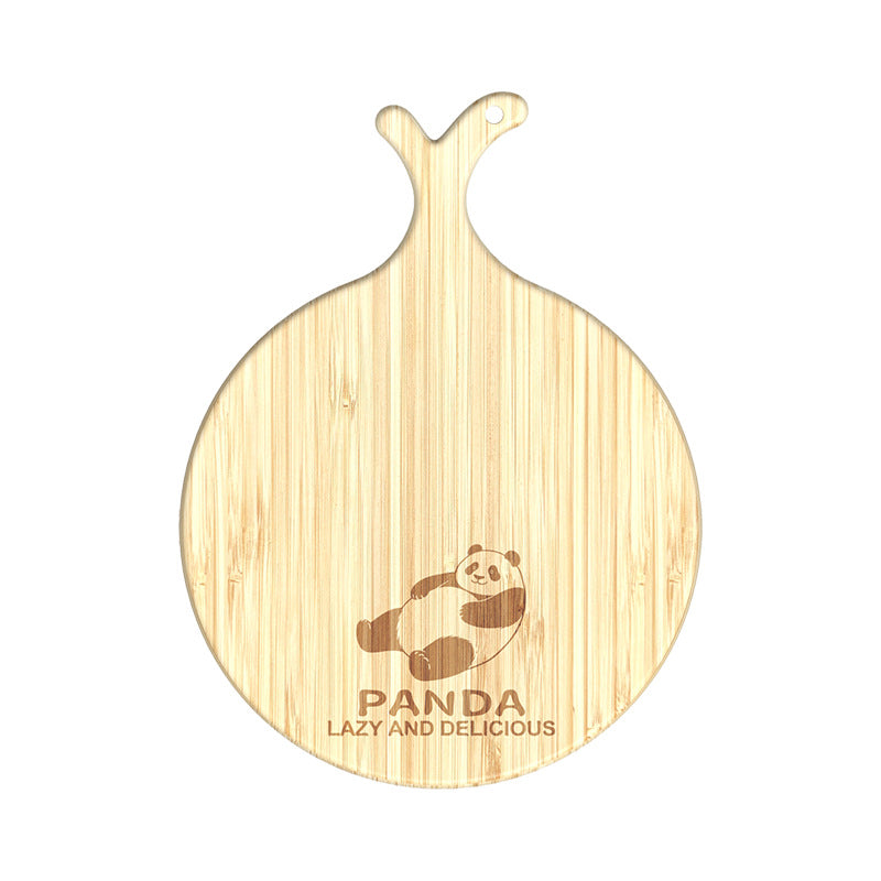 家逸悦享熊·轻食料理板-M KAYI Bamboo Cutting Board Round with Handle Panda Carving M size