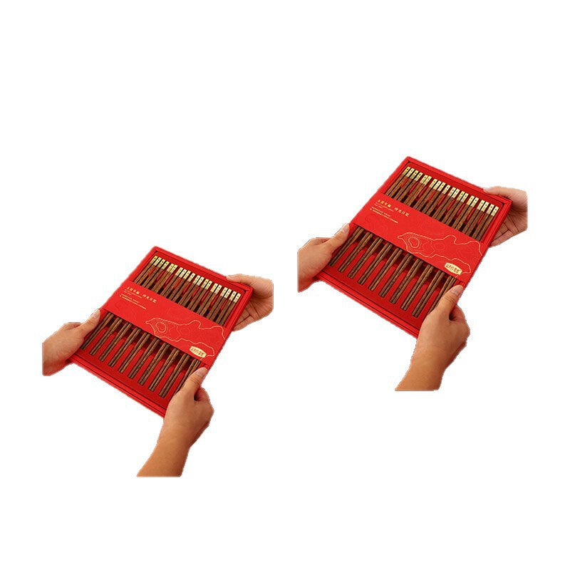 家逸木質年輪·時光日記 （红色礼盒装10双）KAYI Chopsticks Set Alloy Head Wooden Chopsticks Red Gift Box(10 Pairs)
