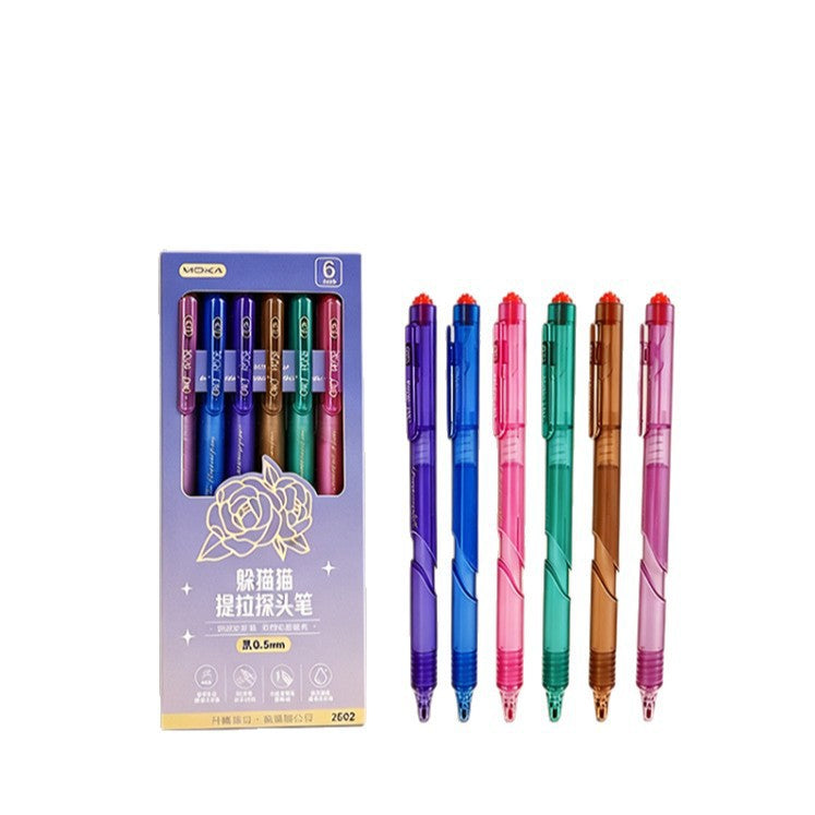 Black Push-Button Ballpoint Pen—Stylish Student Pen Case for Practice Tests, 0.5mm, Office Stationery