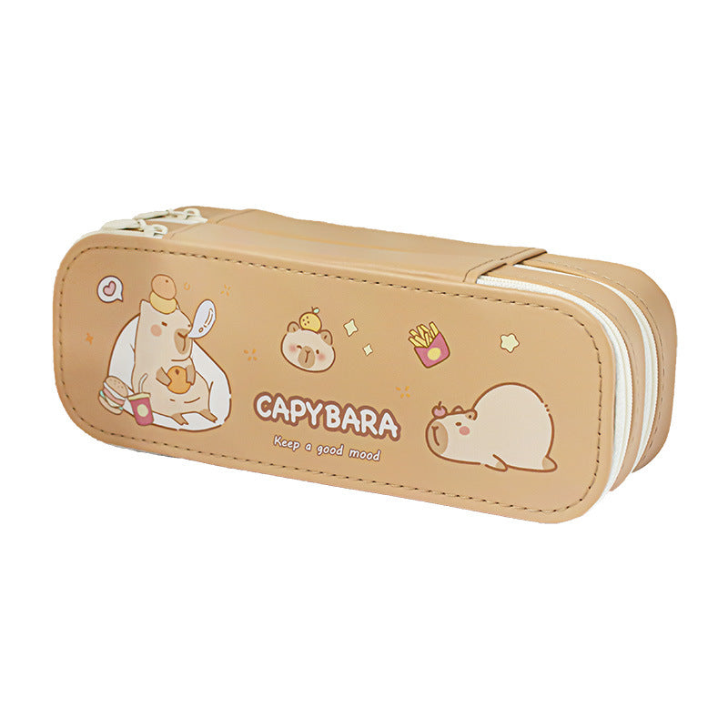 MOKA卡皮巴拉学生笔盒卡通双层大容量高颜值diy儿童文具盒MOKA Capybara Student Pencil Case: Cute, Double-Layer, Large-Capacity, Stylish DIY Children's Stationery Case
