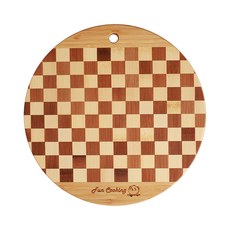 家逸星罗棋盘料理板（圆形）KAYI Bamboo Cutting Board Checkboard Round Pizza Tray Steak Board