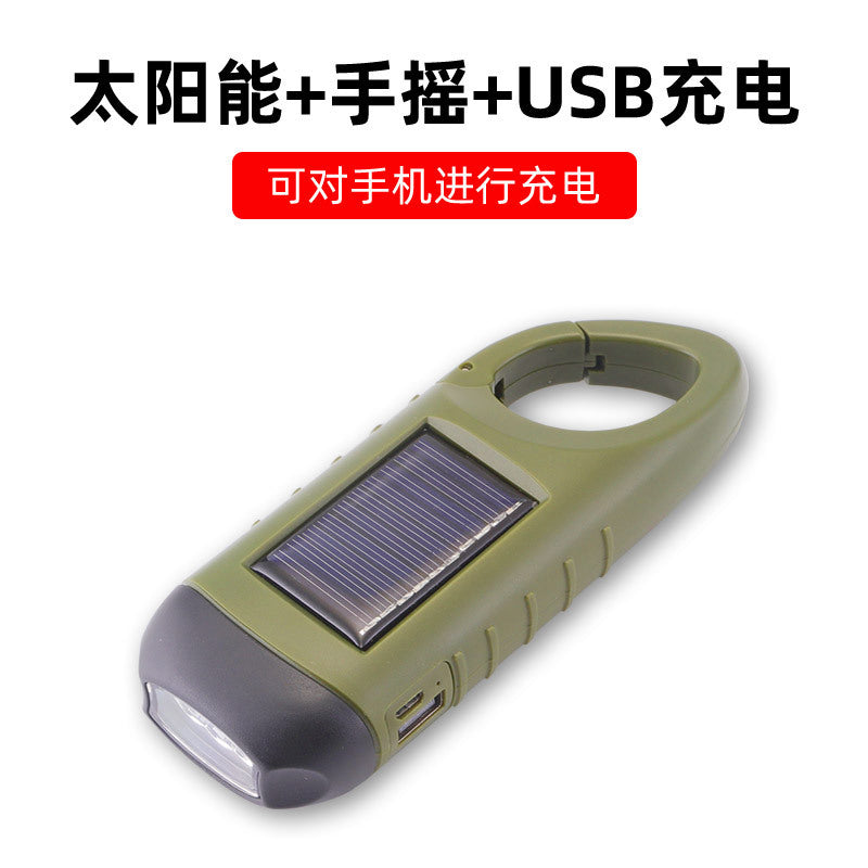 跨境户外应急太阳能手电筒手持手摇发电USB充电强光手电筒批发Wholesale of Cross-Border Outdoor Emergency Solar-Powered Handheld Flashlights with Hand-Crank Charging and USB Rechargeable High-Intensity Light