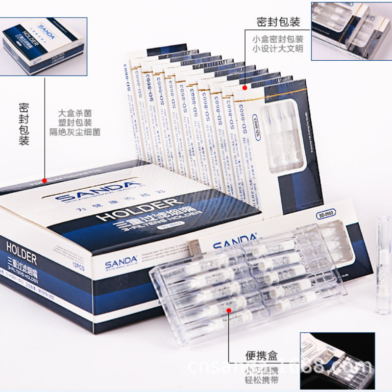一次性棉芯滤珠三重过滤烟嘴5.5细烟专用10支装抛弃型SD-8603Disposable cotton-core filter bead triple-filtration cigarette filter, specifically for 5.5 slim cigarettes, pack of 10, disposable, SD-8603