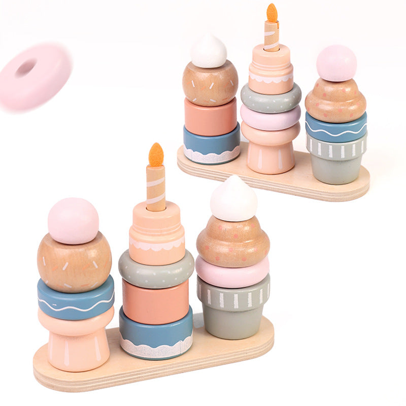 蒙氏木制甜品叠叠乐玩具 婴幼儿早教益智木质玩具Montessori Wooden Dessert Stacking Toy – Early Learning and Educational Wooden Toy for Infants and Toddlers