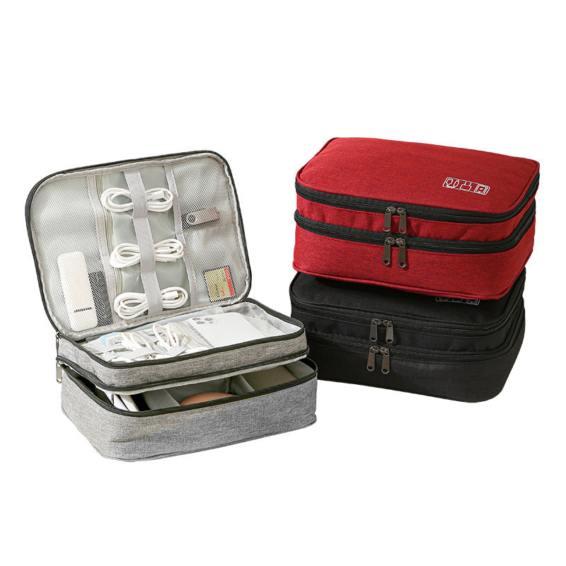 跨境多层数据线收纳包充电宝耳机多功能数码包外出旅行便携整理袋Cross-border Multi-Layer Cable Organiser Bag: Power Bank, Earphones and Multifunctional Digital Accessories – Portable Organiser Bag for Travel and Outings