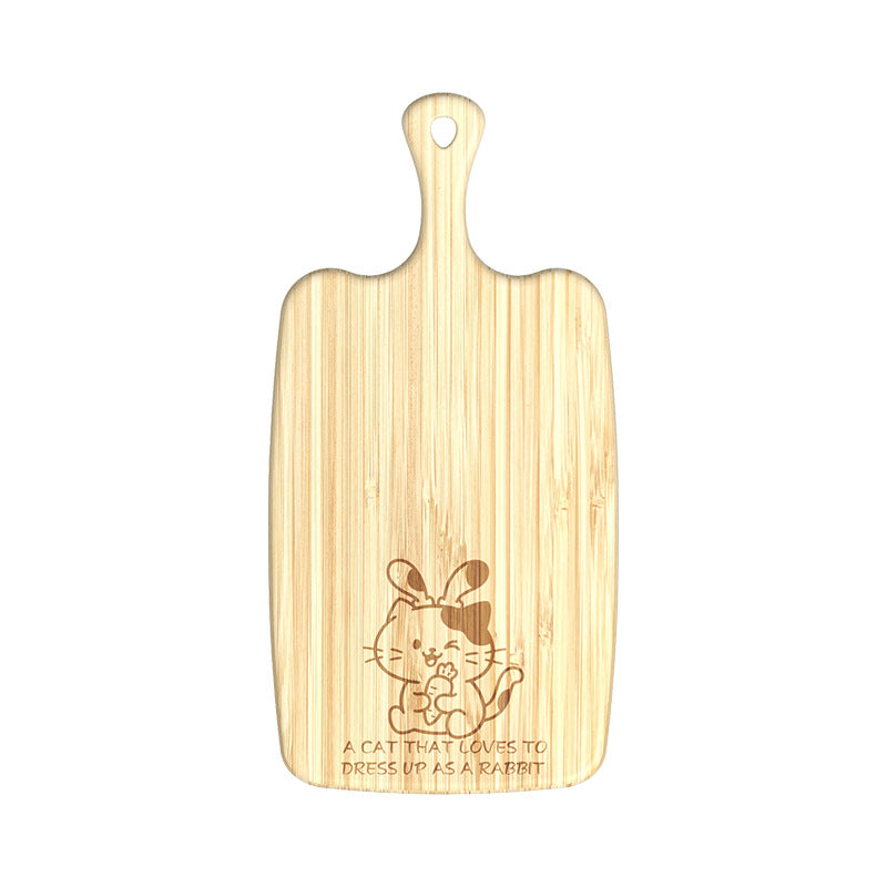 家逸喵兔相伴料理板（小号）KAYI Bamboo Cutting Board with Handle Small Size Kitten Rabbit Carving
