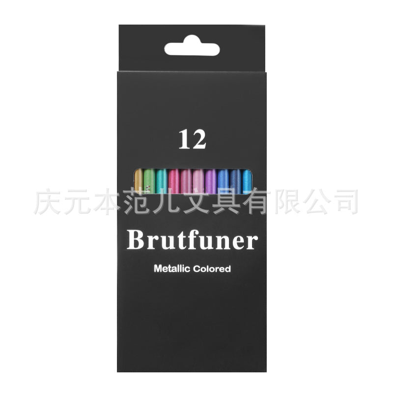 brutfuner 新品 12金色黑杆彩铅绘画涂鸦brutfuner New Arrival: 12-piece set of gold and black coloured pencils for drawing and doodling
