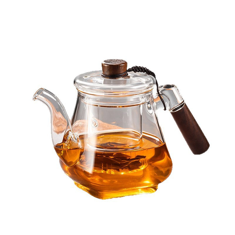 轻奢耐热玻璃泡茶壶新款大容量茶水分离煮茶壶家用办公木把茶壶Heat-Resistant Glass Teapot, Large-Capacity Tea-Water Separation Teapot, for Home and Office Use, with Wooden Handle