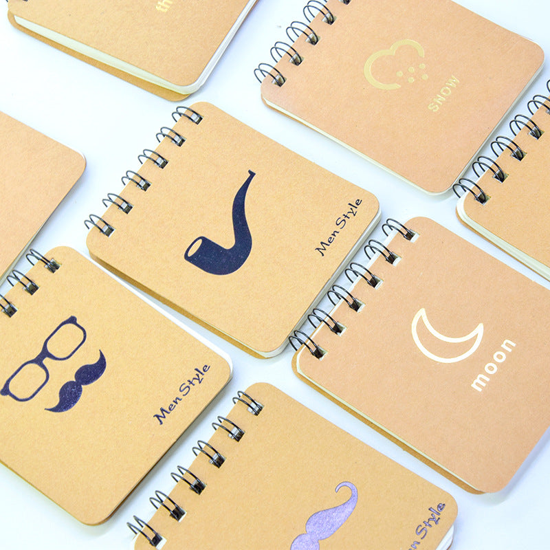 创意韩国文具黑色烫金胡子线圈本笔记涂鸦记事便签小本子Creative Stationery: Black Hot-Stamped Mustache Spiral-Bound Notebook for Sketching, Notes, and Sticky Notes