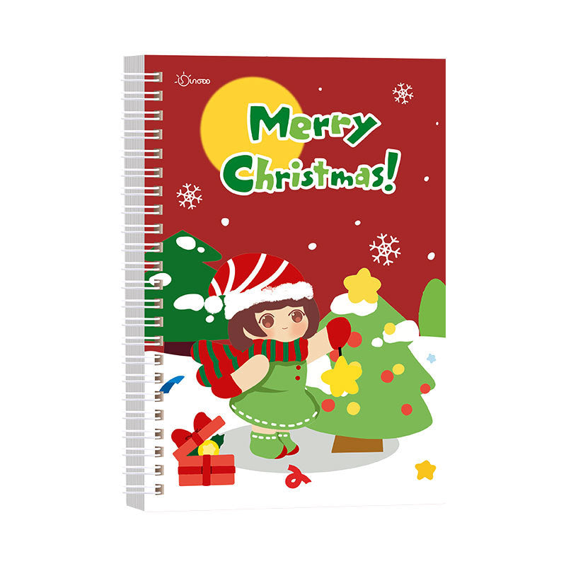 圣诞线圈本礼物可爱卡通手账本A5笔记本学生小本子学习文具记事本Christmas Spiral-Bound Gift: Cute Cartoon-Style Planner, A5 Notebook, Student Notebook, School Supplies, Notepad