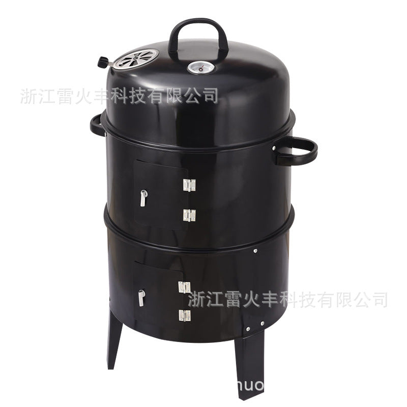 户外庭院三合一黑色烟熏炉焖烤炉烧烤炉圆形熏烤炉木炭烧烤炉定制Outdoor Garden 3-in-1 Black Smoker, Braiser and Barbecue – Round Smoker, Charcoal Barbecue – Customisable