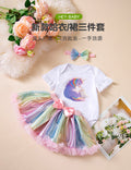 女宝宝婴儿生日派对套装独角兽哈衣彩虹半身裙发带Baby Girl Birthday Party Set: Unicorn Onesie, Rainbow Skirt, and Headband
