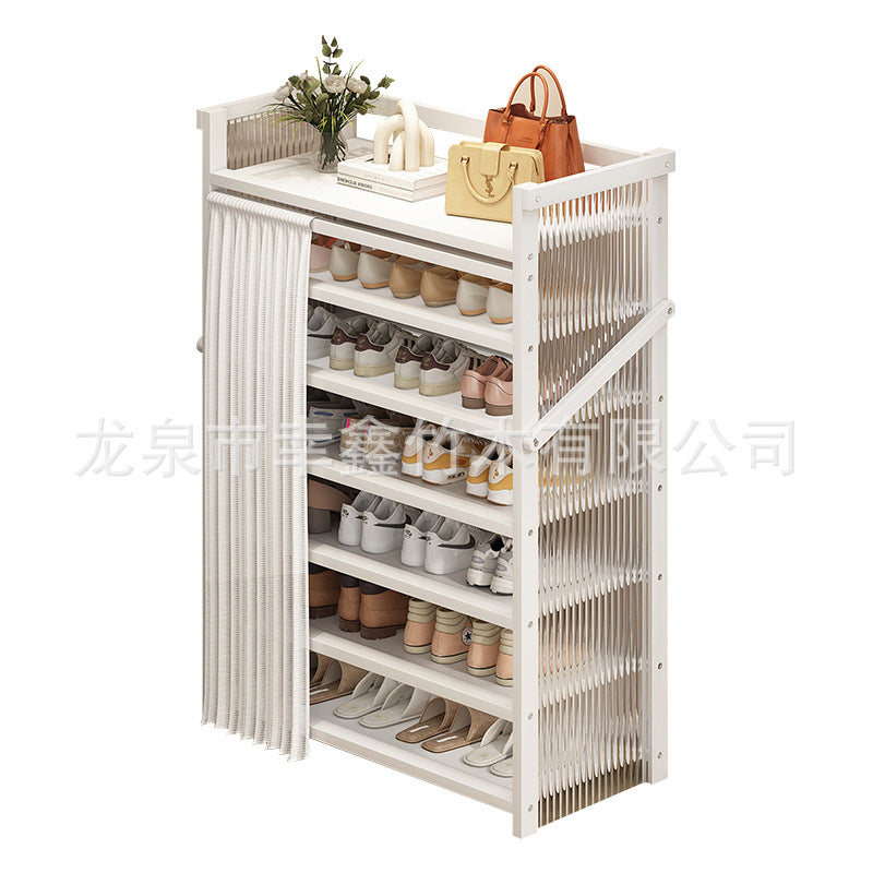 亚克力折叠鞋架小窄免安装防尘鞋柜家用门口多层出租房置物收纳架Acrylic folding shoe rack – compact, narrow, no assembly required, dust-proof shoe cupboard for home use; multi-tier storage rack for hallways and rented accommodation