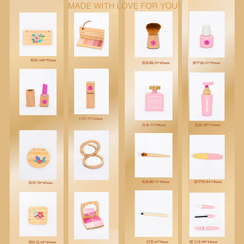 #1347Littlewomam化妆包香水瓶眼影盒过家家木制玩具益智女童#1347 Little Woman Make-up Bag, Perfume Bottle, Eyeshadow Palette, Pretend Play Wooden Toys, Educational Toys for Girls