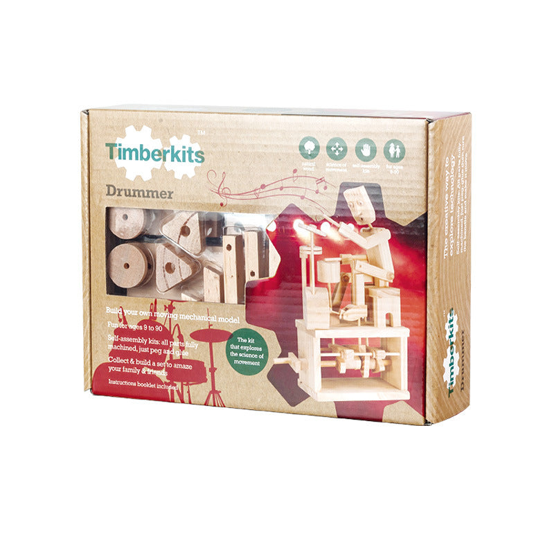 Timberkits英国手工动手类成人拼搭玩具成型后可以手摇摆动鼓手Timberkits: Handcrafted, hands-on adult construction toys from the UK; once assembled, the drummer can be swung by hand