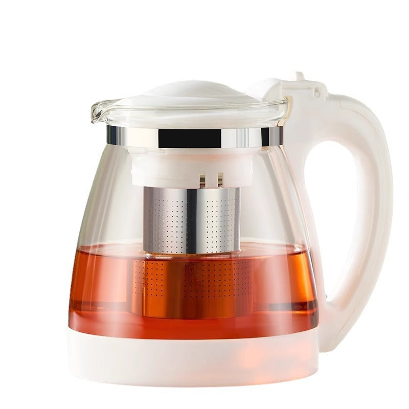 茶水分离泡茶壶家用耐热玻璃带把手不锈钢茶仓水壶花茶壶Tea-Water Separator Teapot: Household-Use Heat-Resistant Glass Teapot with Handle and Stainless Steel Tea Chamber, Floral Tea Pot