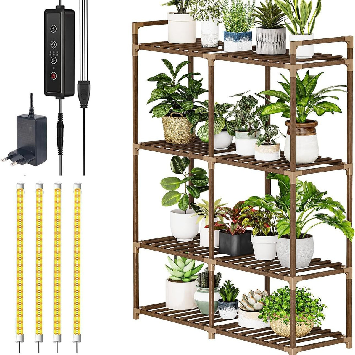 植物灯花架阳台多层植物架带滚轮落地式花盆架客厅绿植收纳置物架Plant Light Stand, Balcony Multi-Tier Plant Rack with Castors, Floor-Standing Plant Pot Stand, Living Room Houseplant Storage Shelf