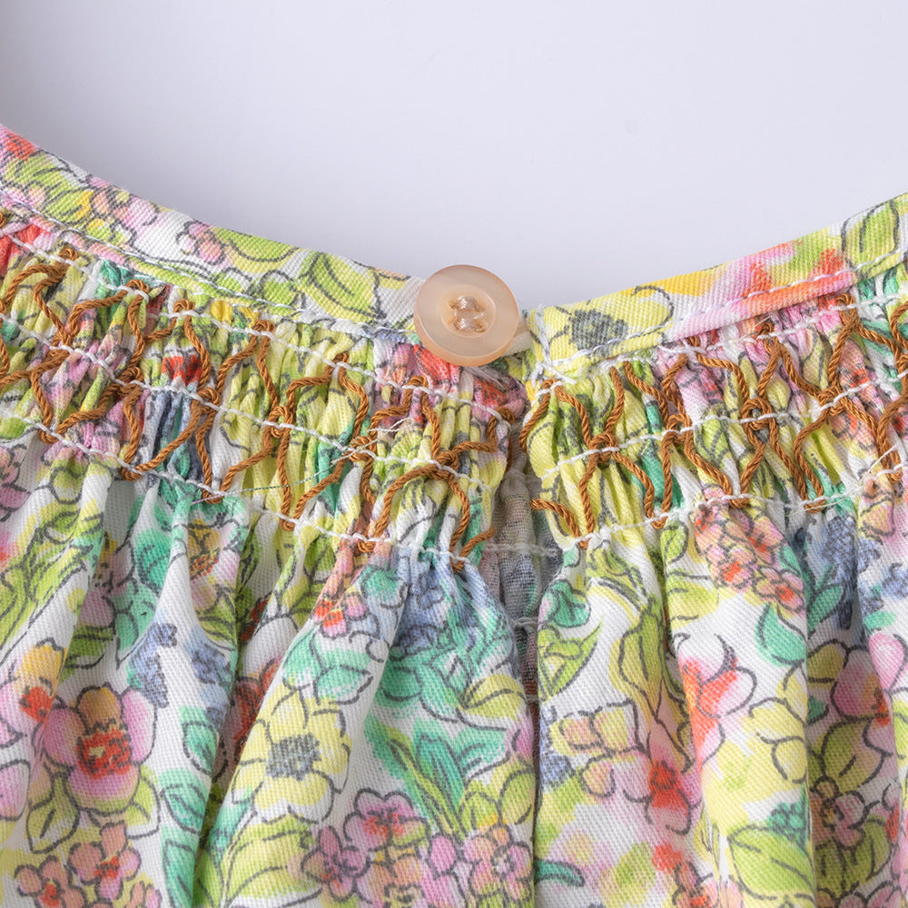 洋气小女孩连衣裙夏季女童碎花打缆裙 Stylish Little Girls' Dress: Summer Floral-Print Cable-Knit Dress for Girls