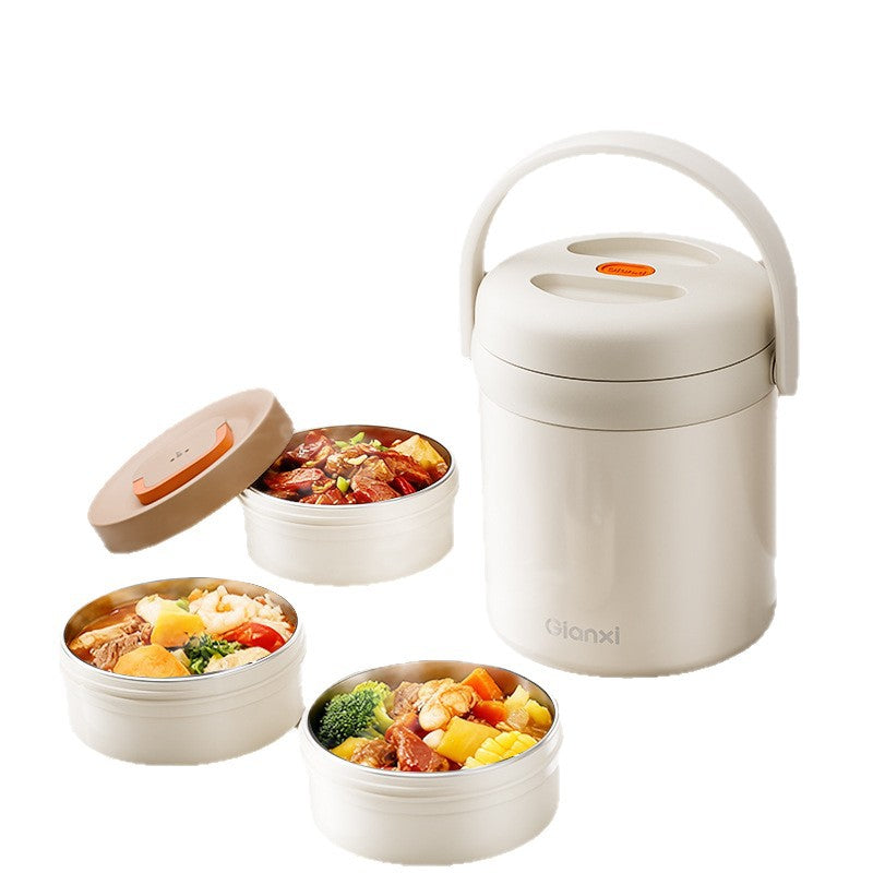 便捷提手保温饭盒不锈钢真空便当盒上班带饭分层保温桶Convenient Handle Insulated Lunch Box, Stainless Steel Vacuum-Insulated Bento Box, Multi-Compartment Insulated Container for Bringing Lunch to Work