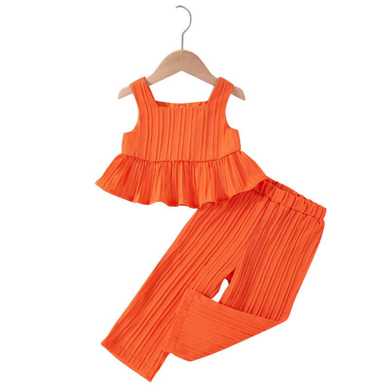 欧美风格吊带背心款柔顺优质面料纯色上衣长裤两件套Strapless Tank Top Set—Plain-Colored Top and Pants in Soft, High-Quality Fabric