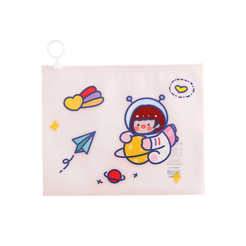 MOKA防水拉边袋小清新PVC学生笔袋收纳袋指环可爱卡通文件袋MOKA Waterproof Zipper Pouch: Fresh and Cute PVC Student Pencil Case, Storage Pouch, Ring-Style Cute Cartoon Document Pouch