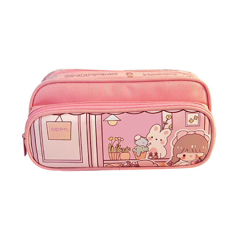 MOKA魔卡大容量双层笔袋女生小学生铅笔盒拉链铅笔袋MOKA Large-Capacity Double-Layer Pencil Case for Girls in Elementary School—Zippered Pencil Case